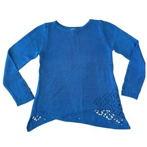 Outlander Womens Boho Pointelle Knit Sweater Asymmetric Hem Open Knit Lace Small
